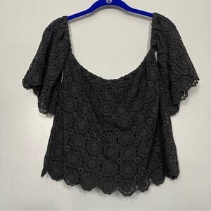 Miguelina Off The Shoulder BlackCrochet Lace Semi Sheer Top Cotton Women’s S